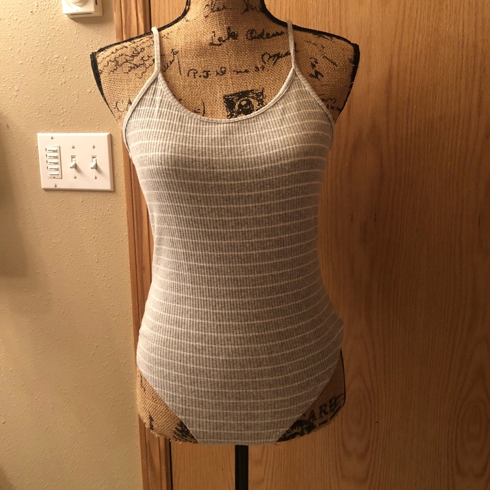 2/13$ Express grey and white stripe bodysuit